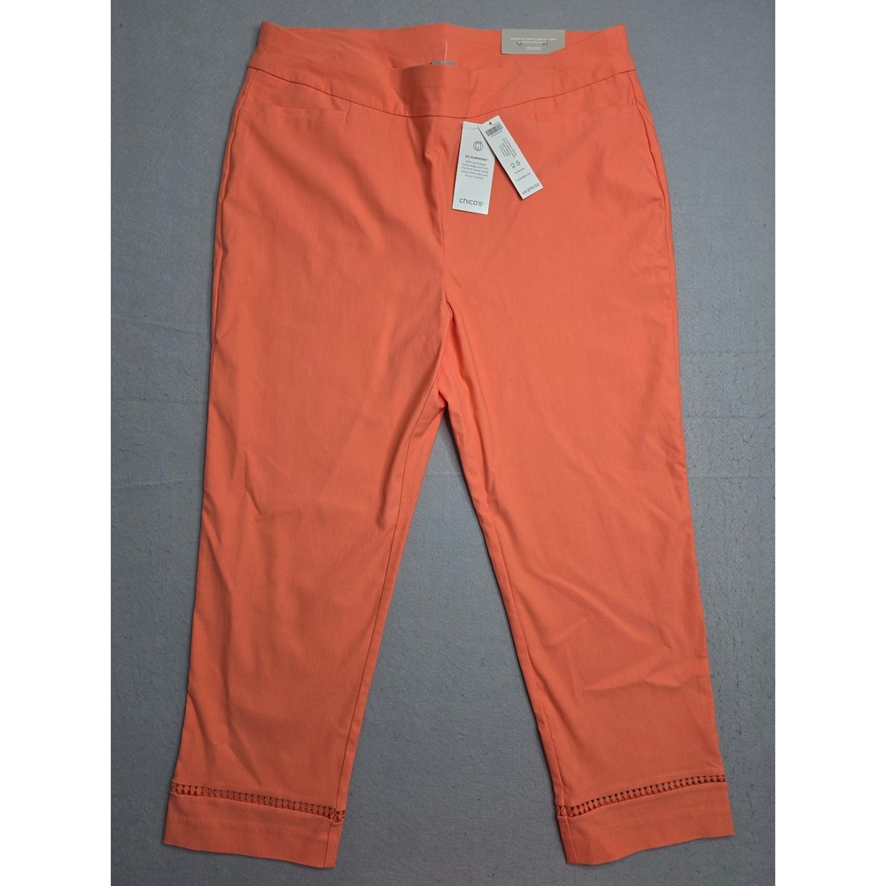 Chico's Crop Chino Pants Women's 14 Coral Sunset Slim Fit Casual Pull On NWT‎